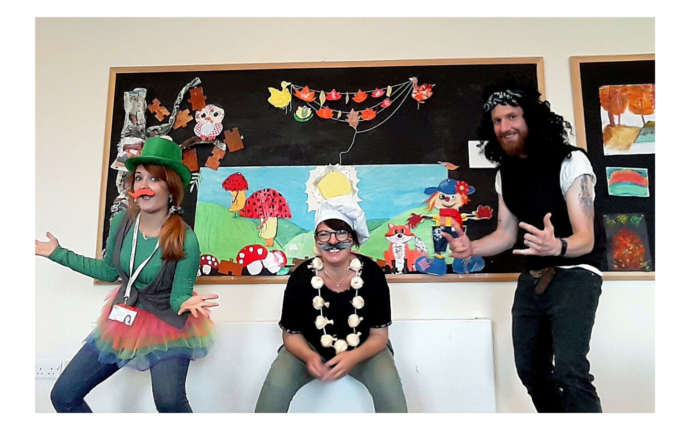 Staff from The Autism Hub in York are wearing fancy dress costumes - Isabel Bullon is dressed as a leprechaun on the left of the picture, Andrea Dixon is dressed as an Italian chef in the middle and Andrew Bowen is dressed as a rock star on the right. 