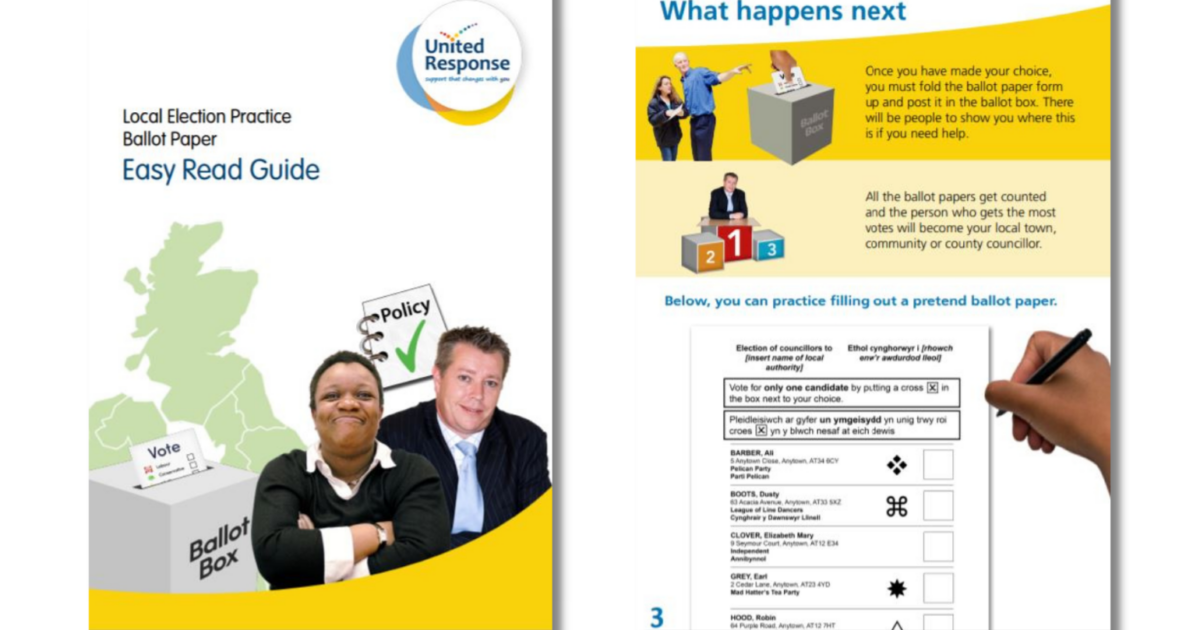 Easy read practice ballot papers and voting guides - United Response