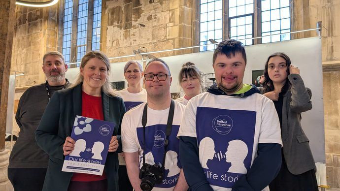 MP Rachael Maskell visits the Our Life Stories exhibition in York in February 2026, meeting the organisers, interviewers and interviewees who took part