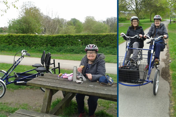 Ladies with specially adapted bikes